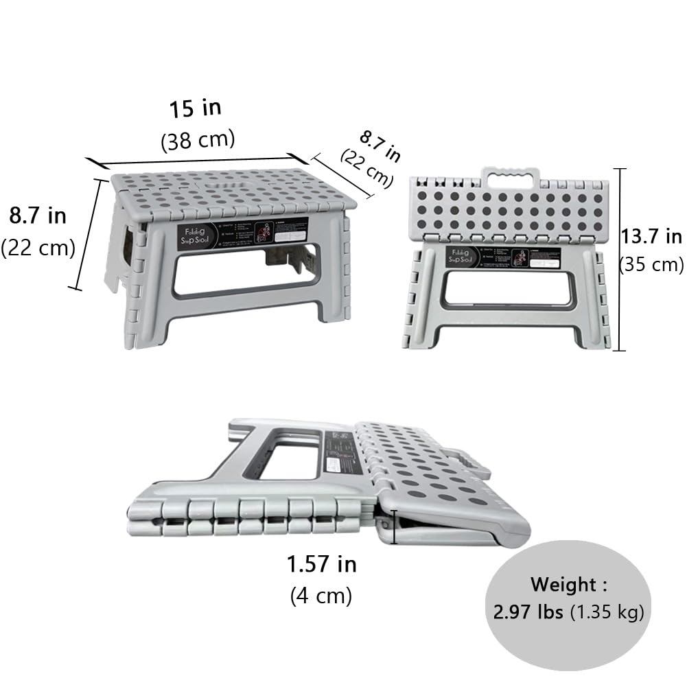 Folding Step Stool 9 Inch Height Gray I8747