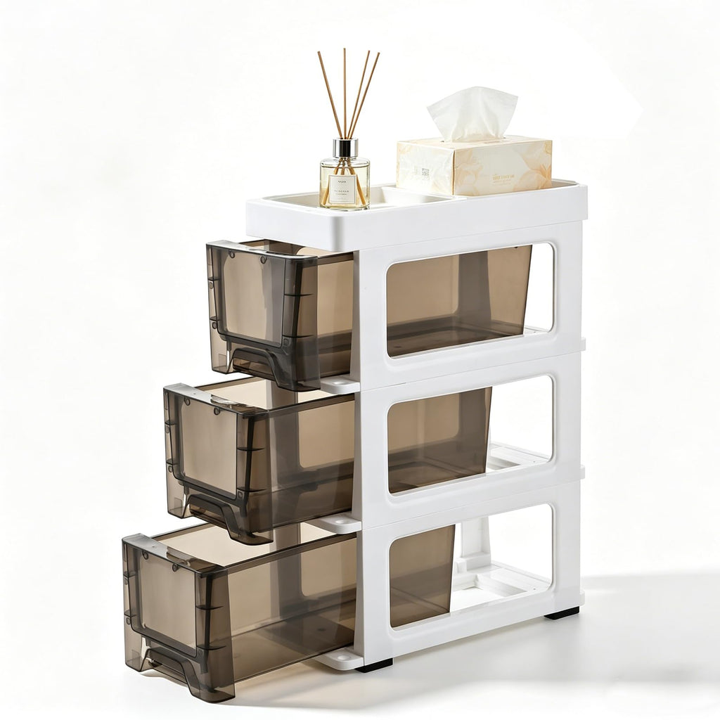 3 Drawer Narrow Plastic Storage Cart with Wheels V419