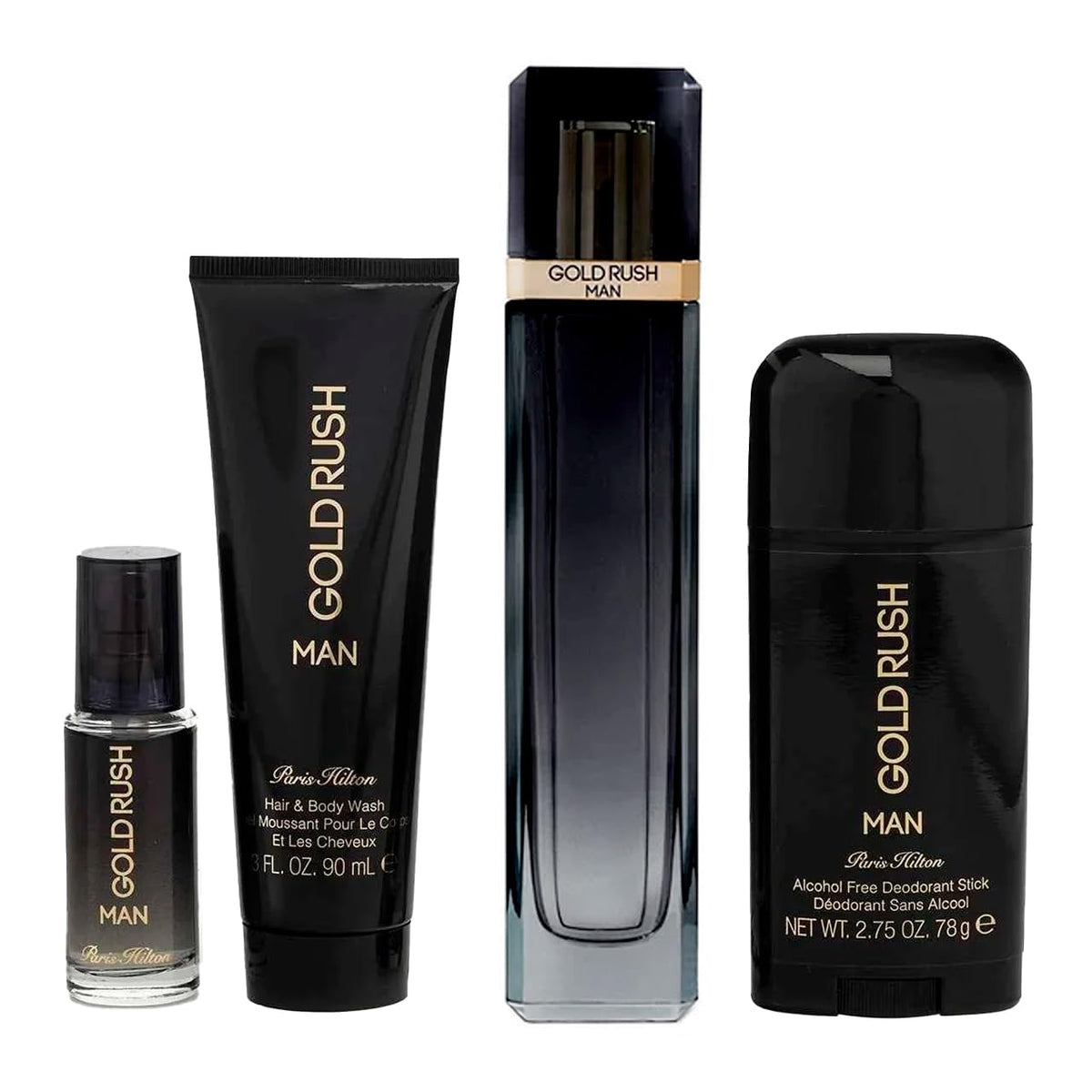 3.4 oz EDT Spray 0.5 oz EDT Spray 3.0 oz Hair Body Wash 2.75 oz Deodorant Stick 4 Pc Gift Set E763293