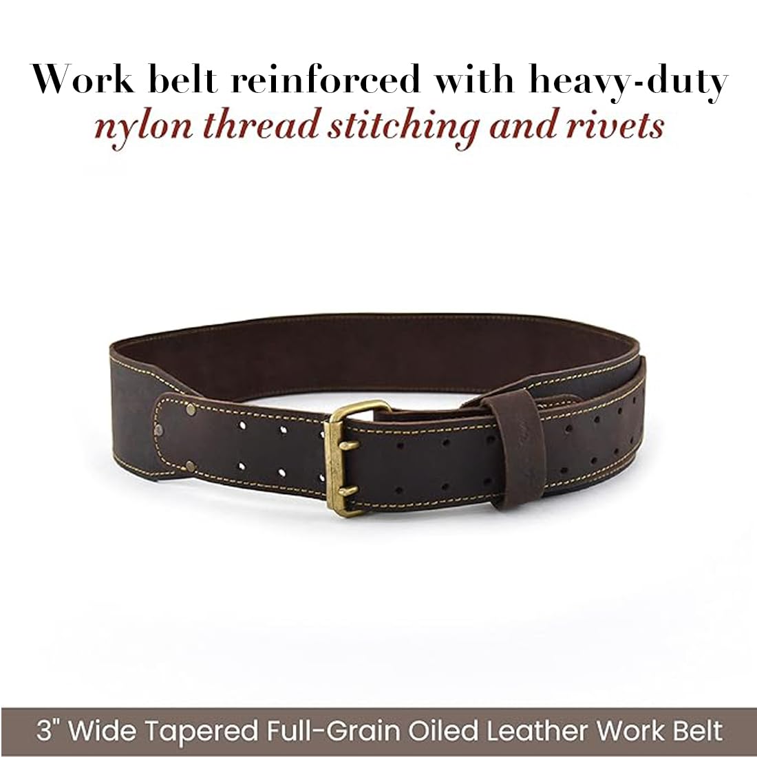 3" Wide Full-Grain Oiled Leather Work Belt X8948