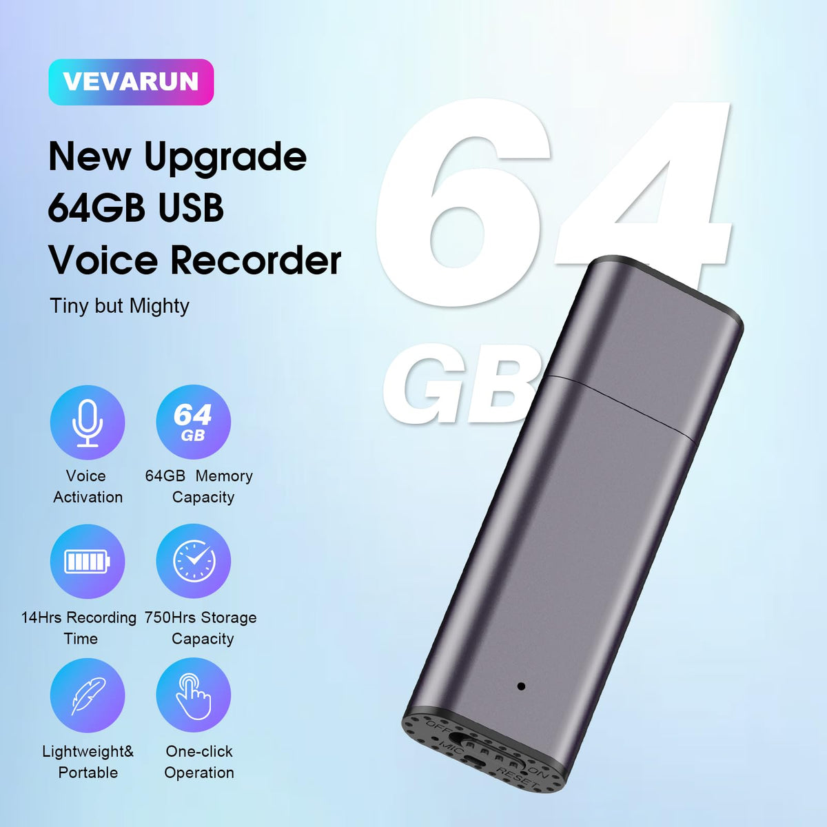64GB Voice Activated Digital Voice Recorder with Noise Reduction H122415