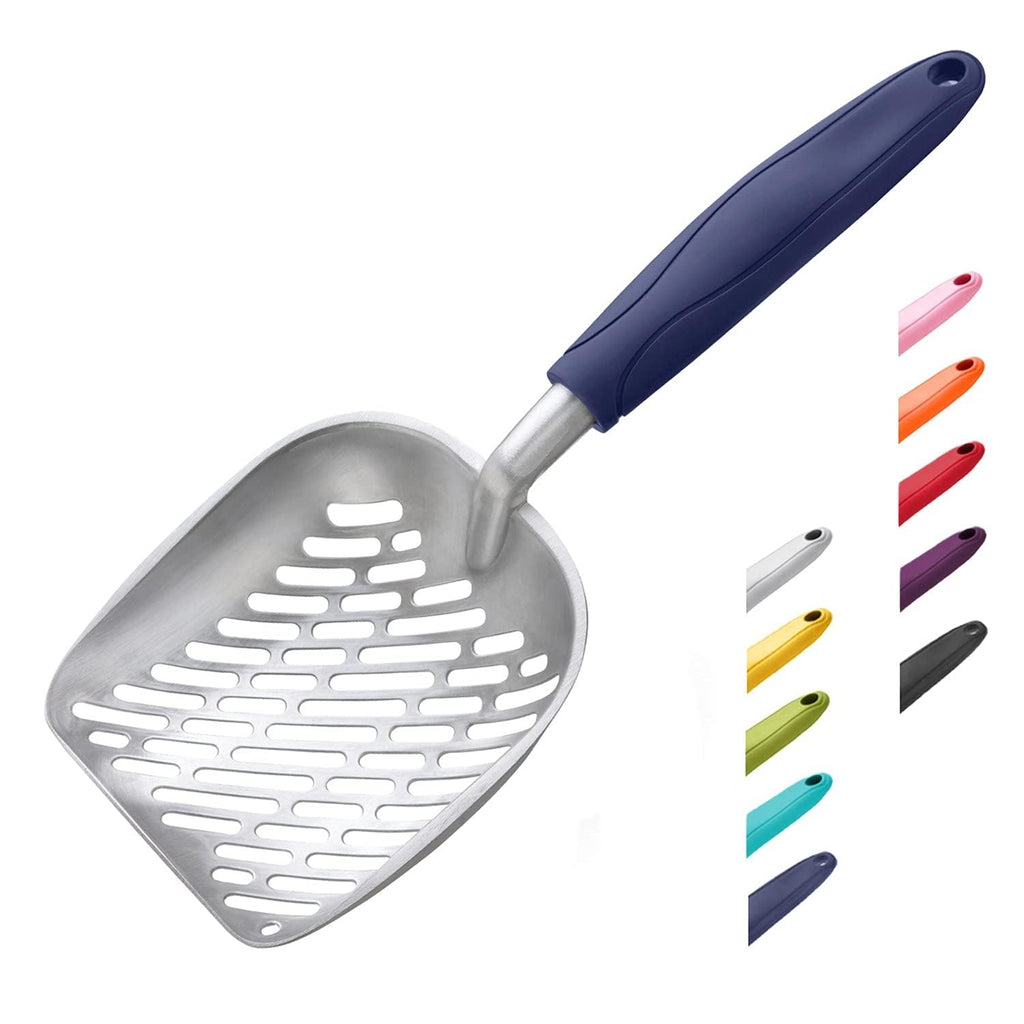 Aluminum Alloy Cat Litter Scoop with Long Handle, Medium Size, Blue Handle I1236