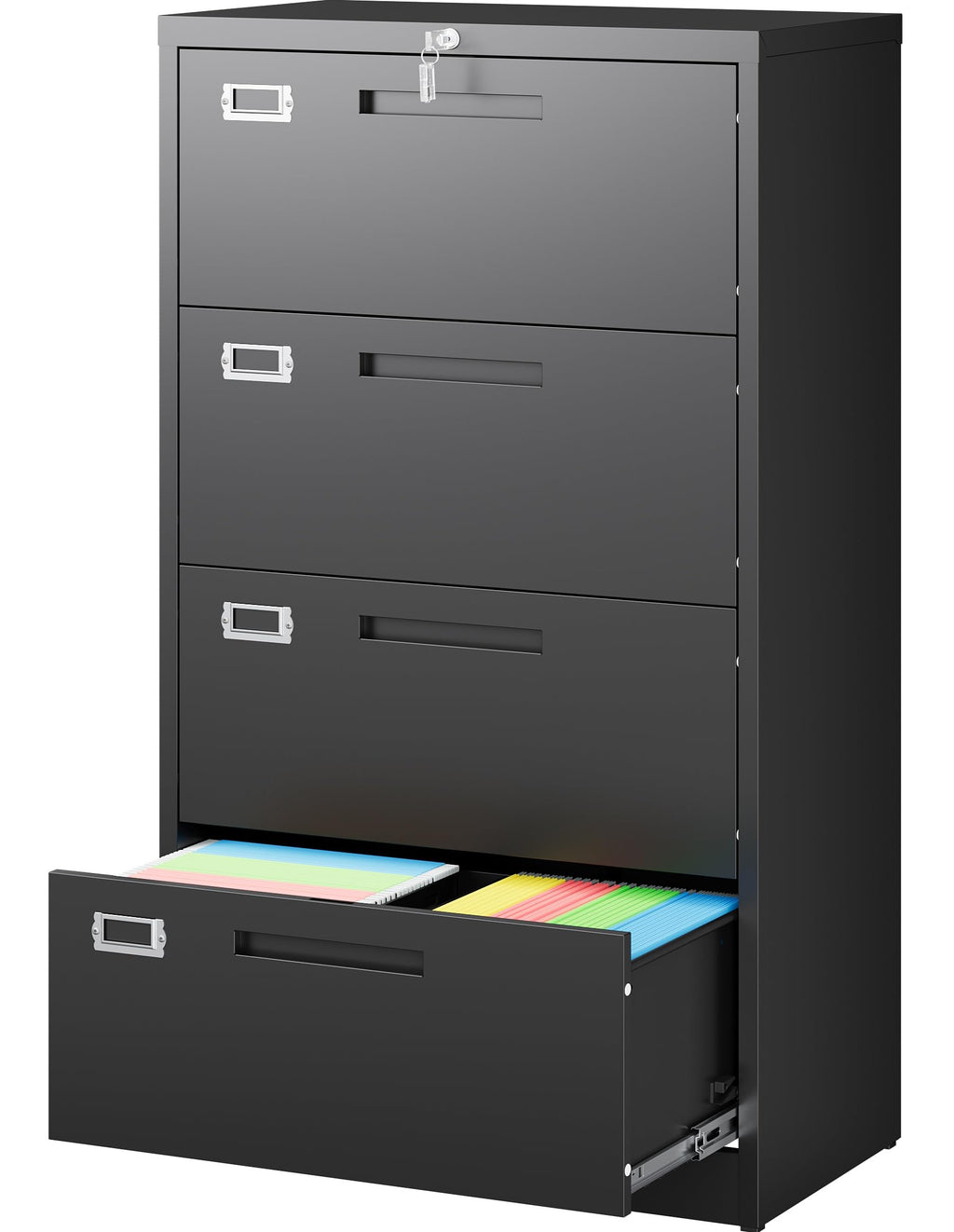 Black 4 Drawer Metal Lateral File Cabinet with Lock B2661