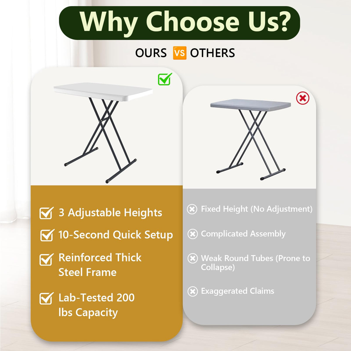 Folding Table 30 Inch Adjustable Height White Granite H96887