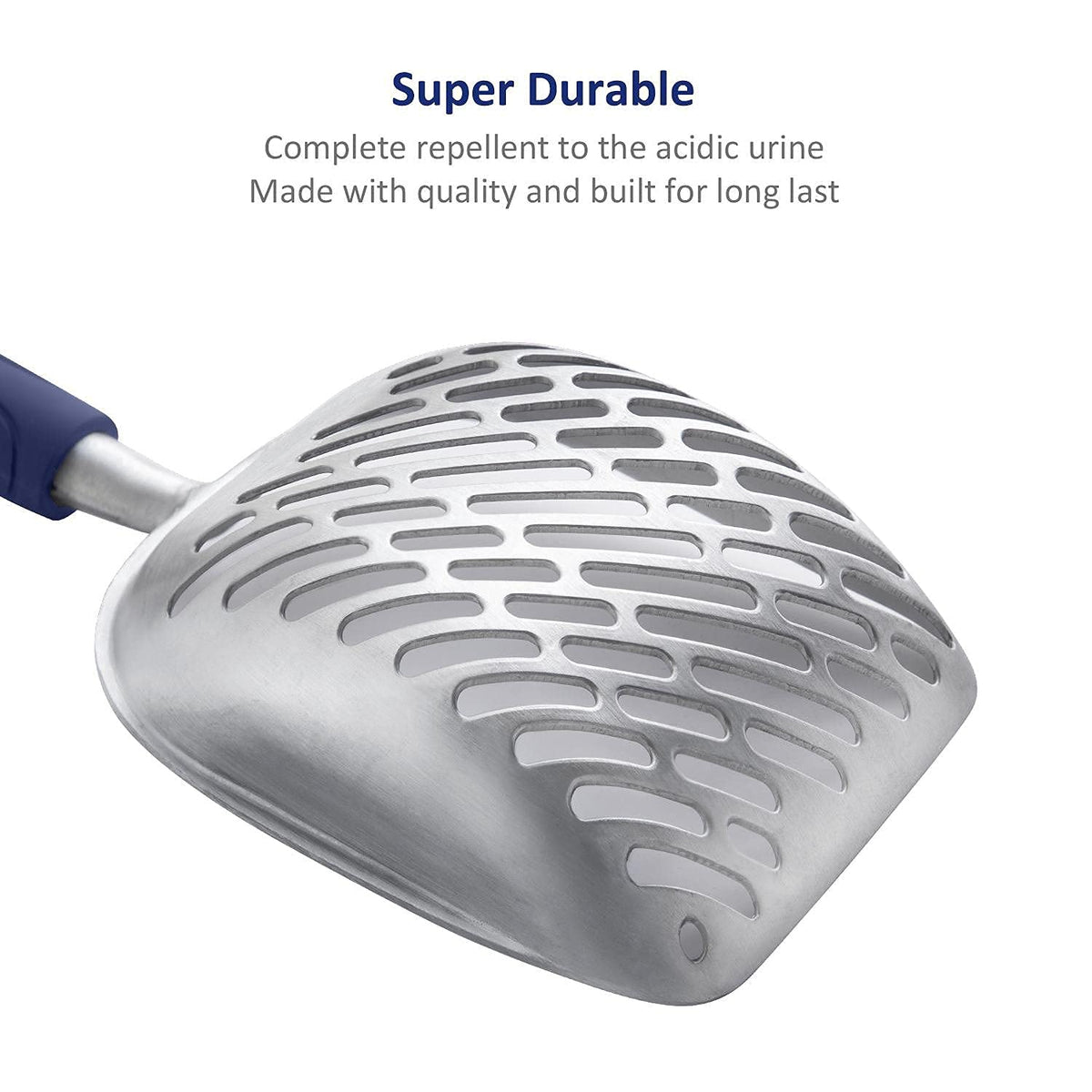 Aluminum Alloy Cat Litter Scoop with Long Handle, Medium Size, Blue Handle I1236