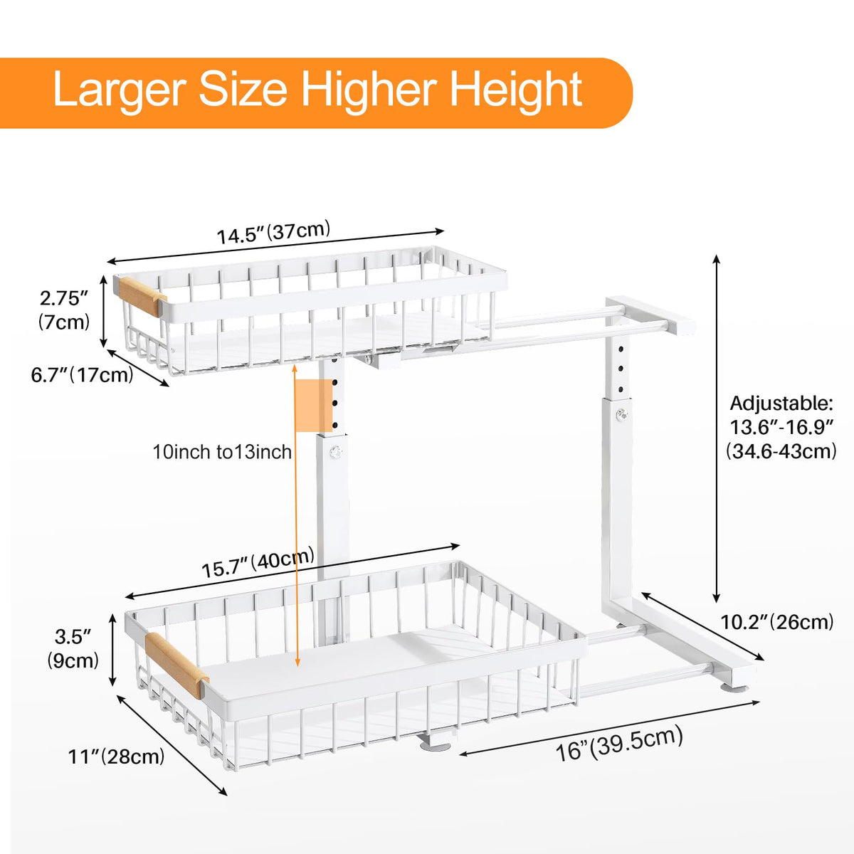 Adjustable 2 Tier Pull Out Under Sink Organizer, White, 2 Pack R355