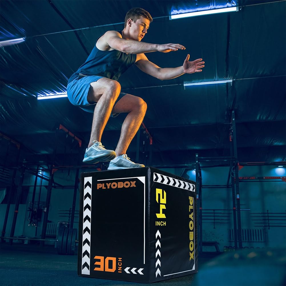 3-in-1 Foam Plyometric Jump Box, 20/24/30 Inch Plyo Box with Non-Slip PVC Cover G7080