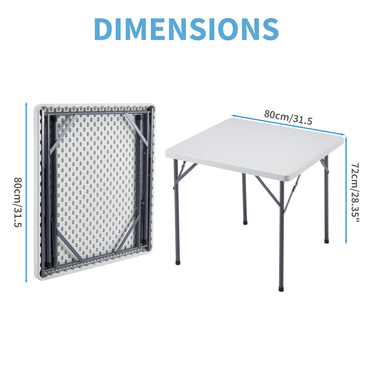 Square Folding Table 31.5"x31.5" Plastic Portable White Q3570