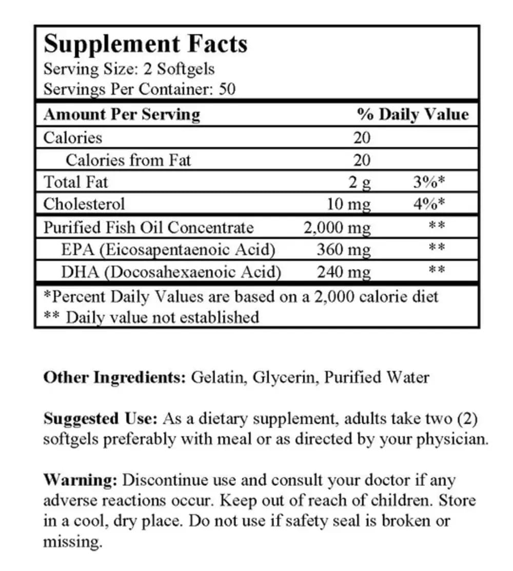 Omega 3 Fish Oil 1000mg 100 Softgels D307