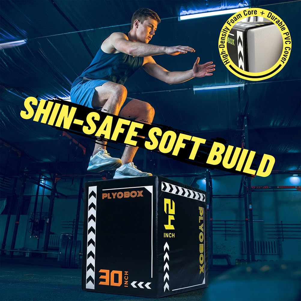 3-in-1 Foam Plyometric Jump Box, 20/24/30 Inch Plyo Box with Non-Slip PVC Cover G7080