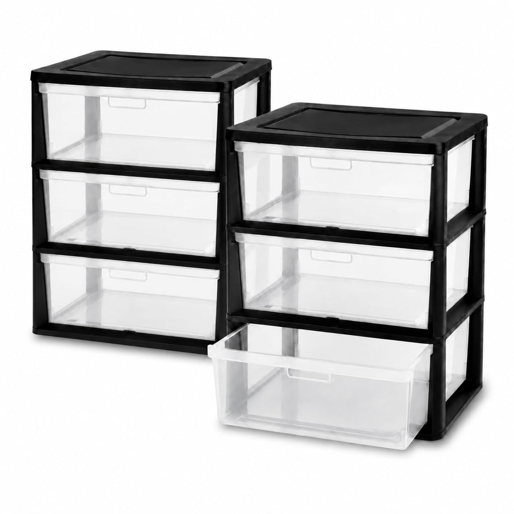 Plastic 3 Drawer Storage Tower with Clear Removable Bins R8542