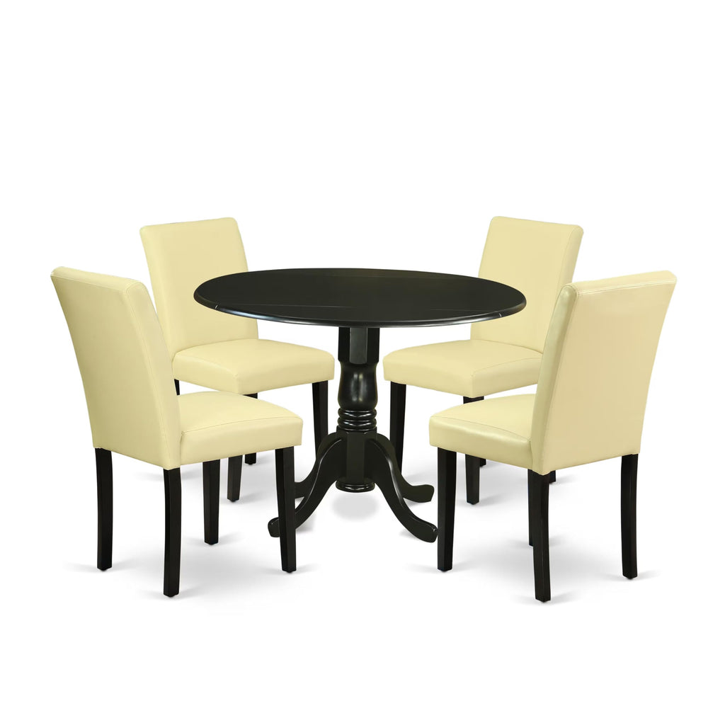 5 Piece Round Dining Table Set with Dropleaf and 4 Faux Leather Chairs H982267