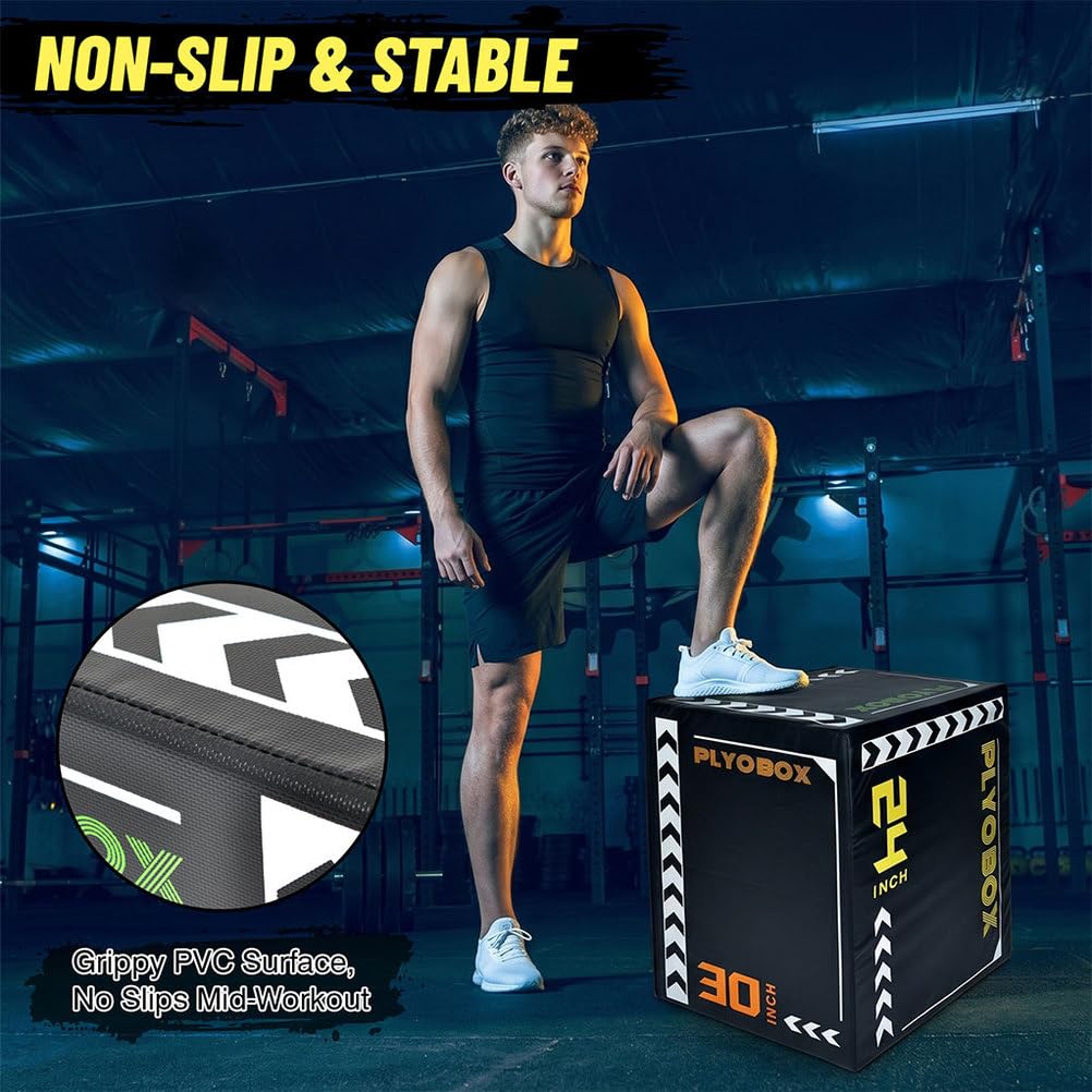 3-in-1 Foam Plyometric Jump Box, 20/24/30 Inch Plyo Box with Non-Slip PVC Cover G7080