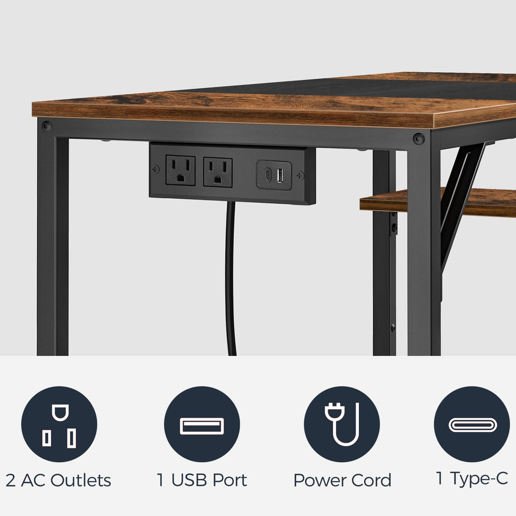 Small Computer Desk with Power Outlet and 2 Shelves A35704