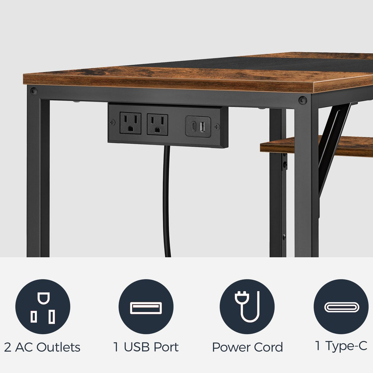 Small Computer Desk with Power Outlet and 2 Shelves A35704