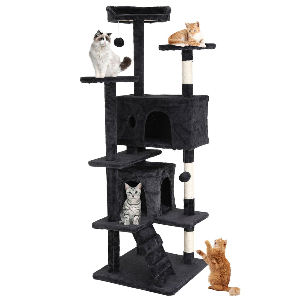 70 Inches Dark Gray Multi-Level Cat Tree with Litter Box Enclosure U810