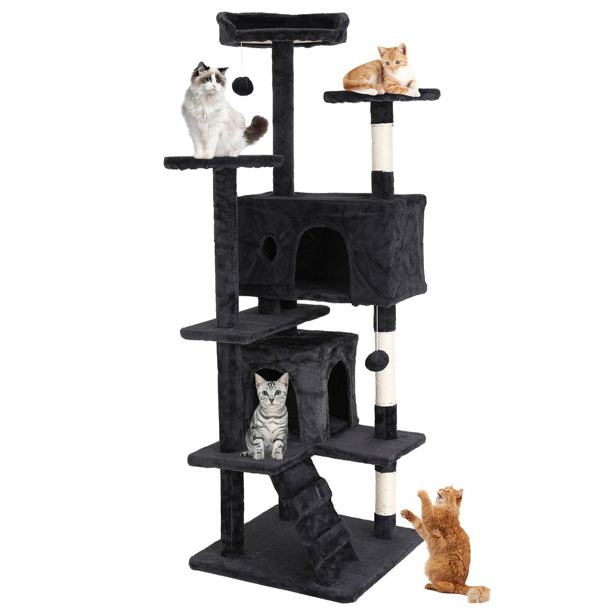 70 Inches Dark Gray Multi-Level Cat Tree with Litter Box Enclosure U810