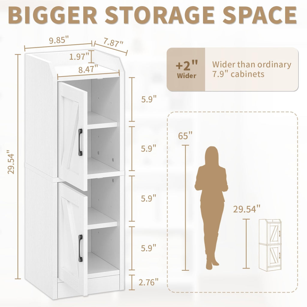 White Narrow Bathroom Storage Cabinet with 2 Doors and Shelves V232