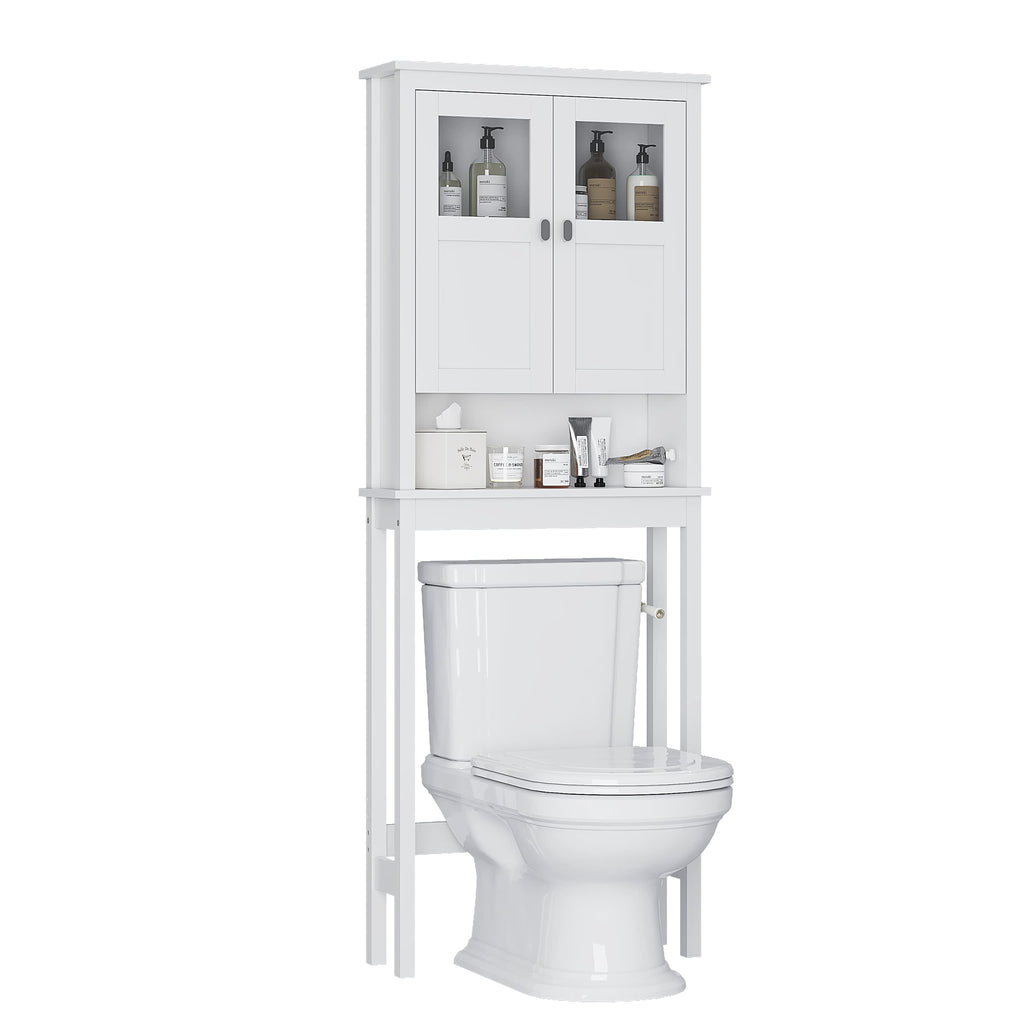 White Over the Toilet Storage Cabinet with Glass Doors W237924