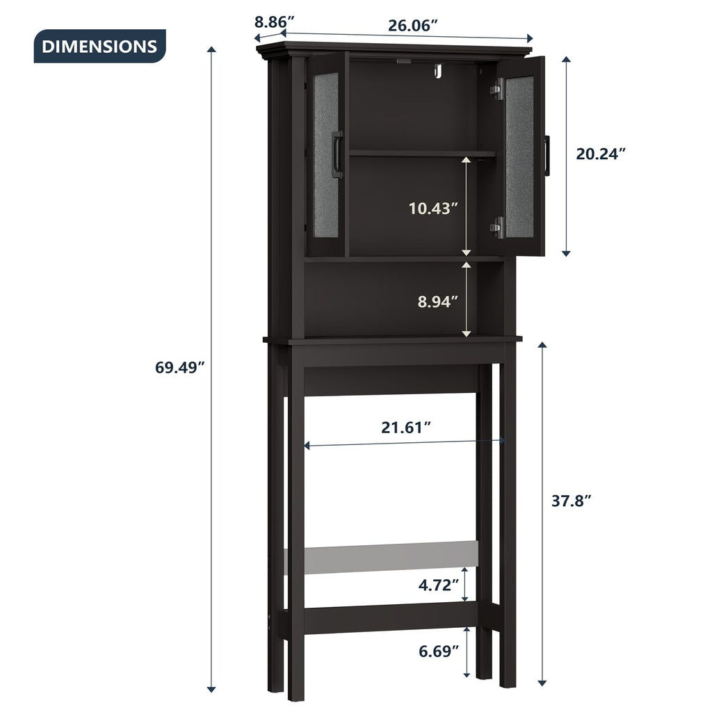 Over Toilet Storage Cabinet with Glass Doors and Adjustable Shelf J668