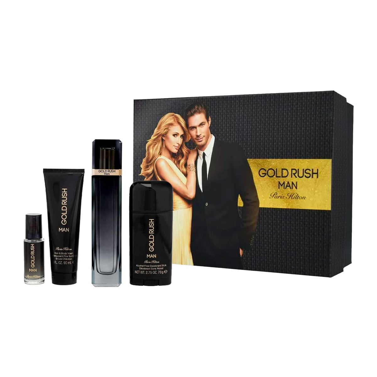 3.4 oz EDT Spray 0.5 oz EDT Spray 3.0 oz Hair Body Wash 2.75 oz Deodorant Stick 4 Pc Gift Set E763293