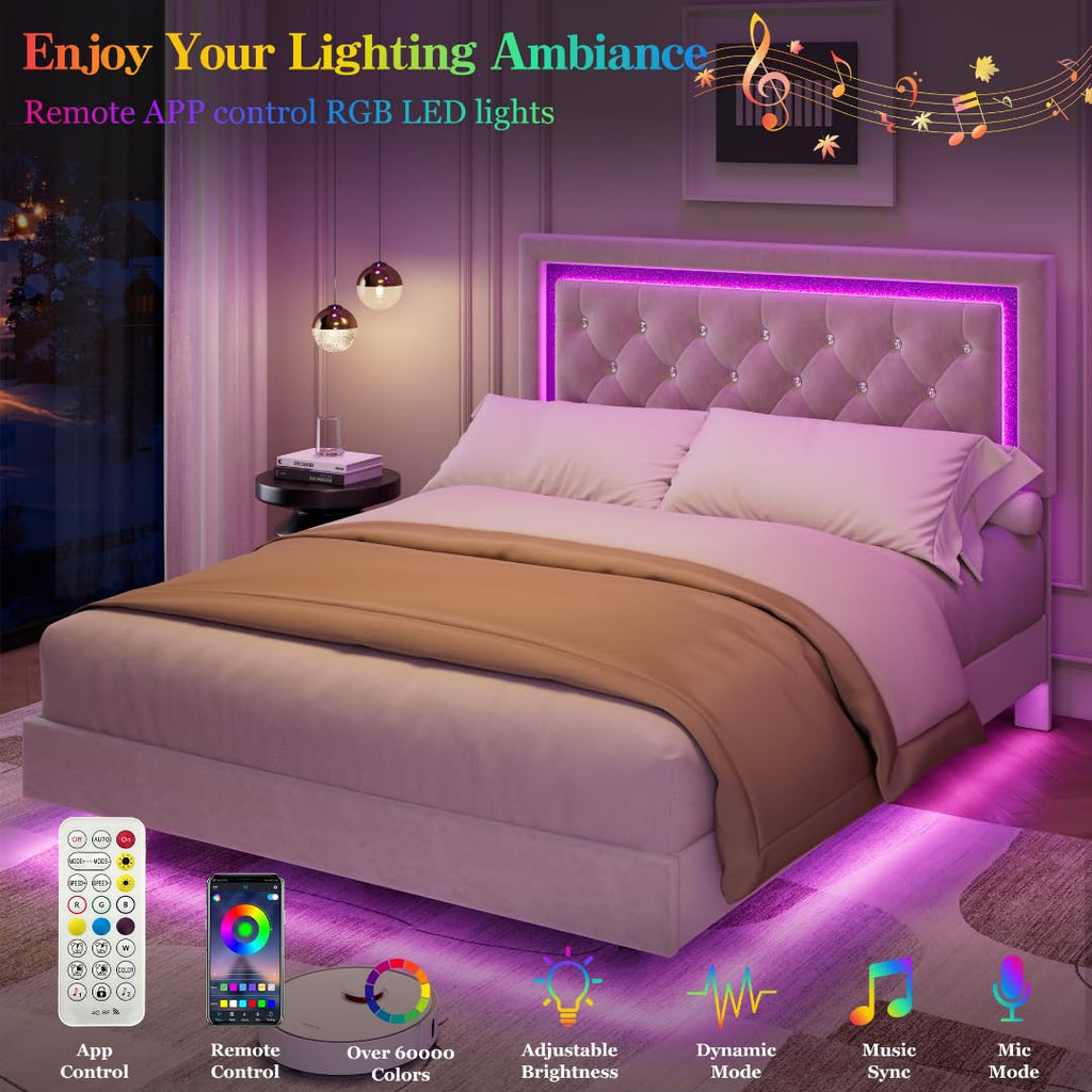 White Full Size Floating Bed Frame D8465