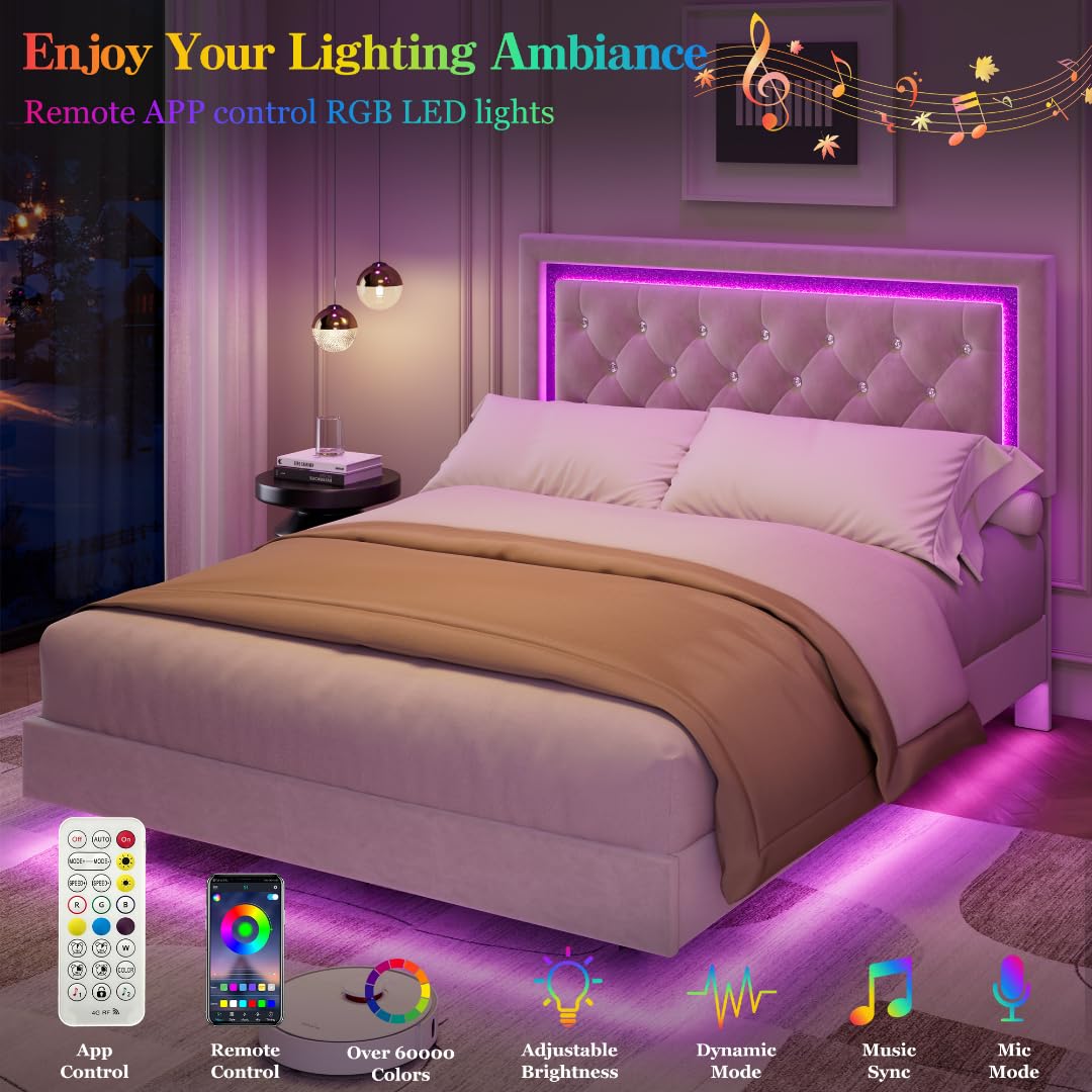 White Full Size Floating Bed Frame D8465