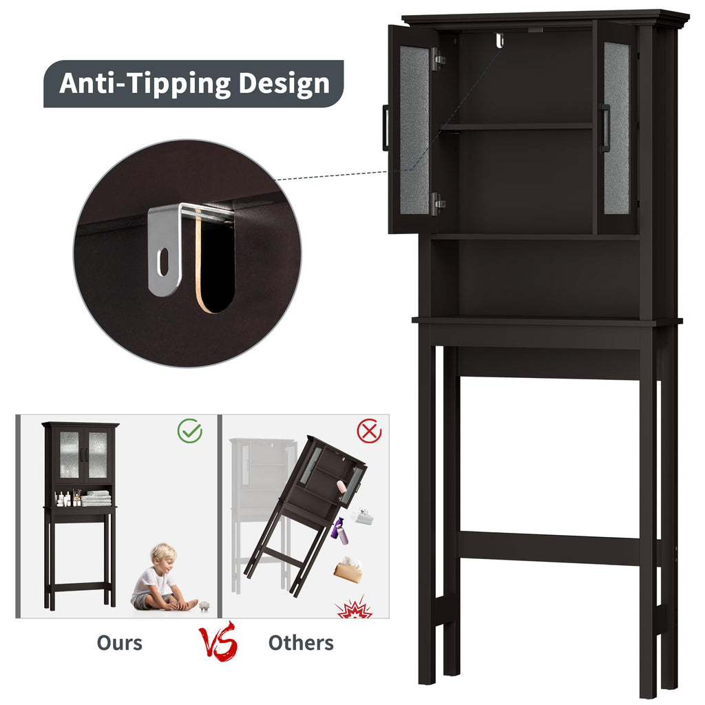 Over Toilet Storage Cabinet with Glass Doors and Adjustable Shelf J668