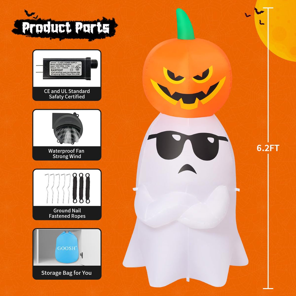 6.2 FT Halloween Inflatables Ghost with Pumpkin G7414