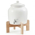 Ceramic Water Dispenser with Wood Stand and Stainless Steel Faucet P624344