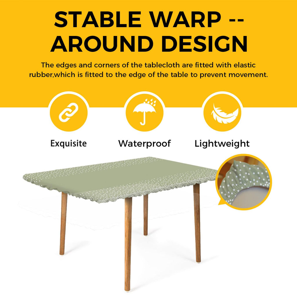 White Speckles Grain Fitted Rectangle Tablecloth 32" x 72" Elastic Waterproof Table Cover D534