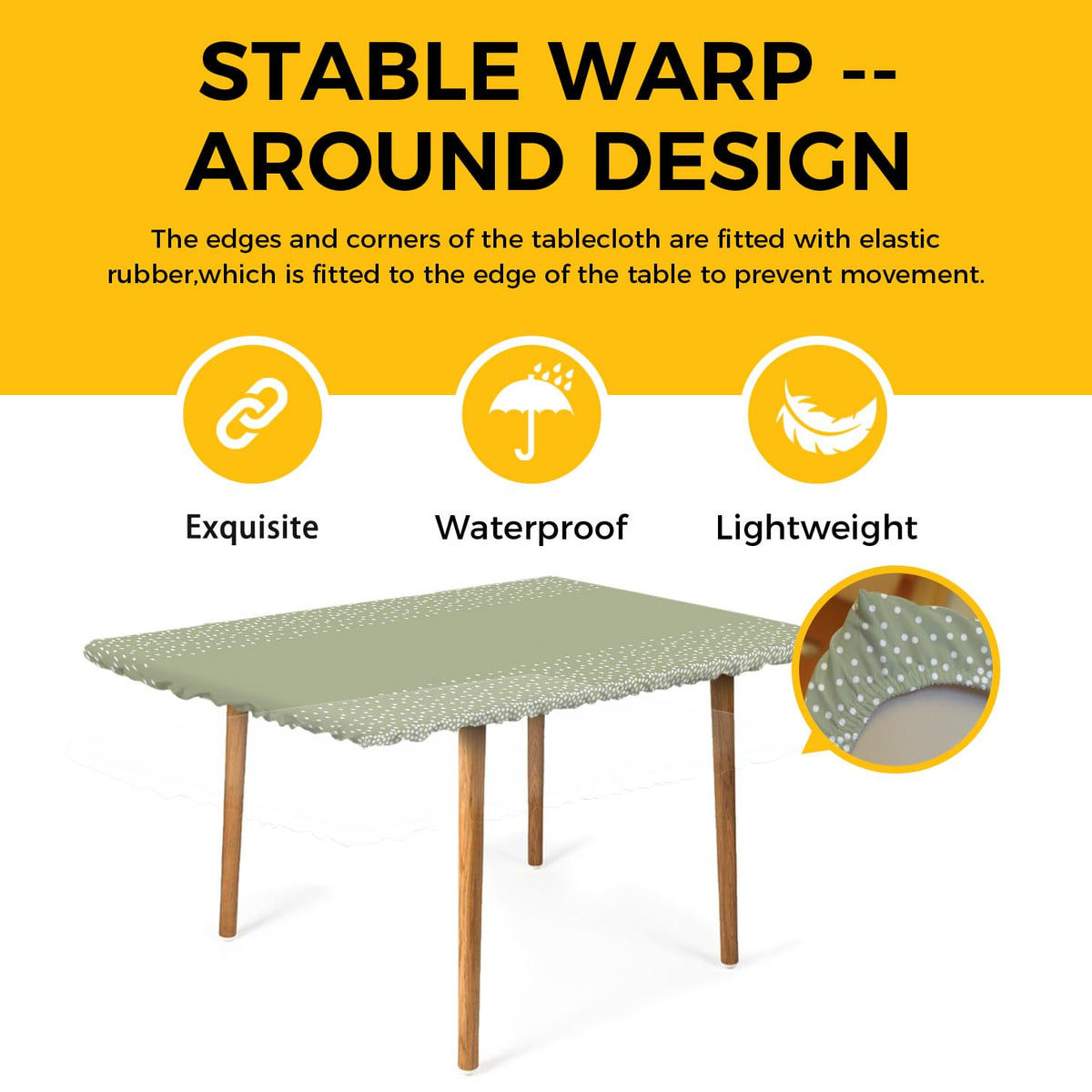 White Speckles Grain Fitted Rectangle Tablecloth 32" x 72" Elastic Waterproof Table Cover D534