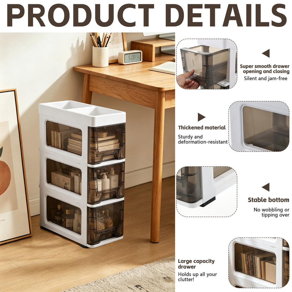 3 Drawer Narrow Plastic Storage Cart with Wheels V419