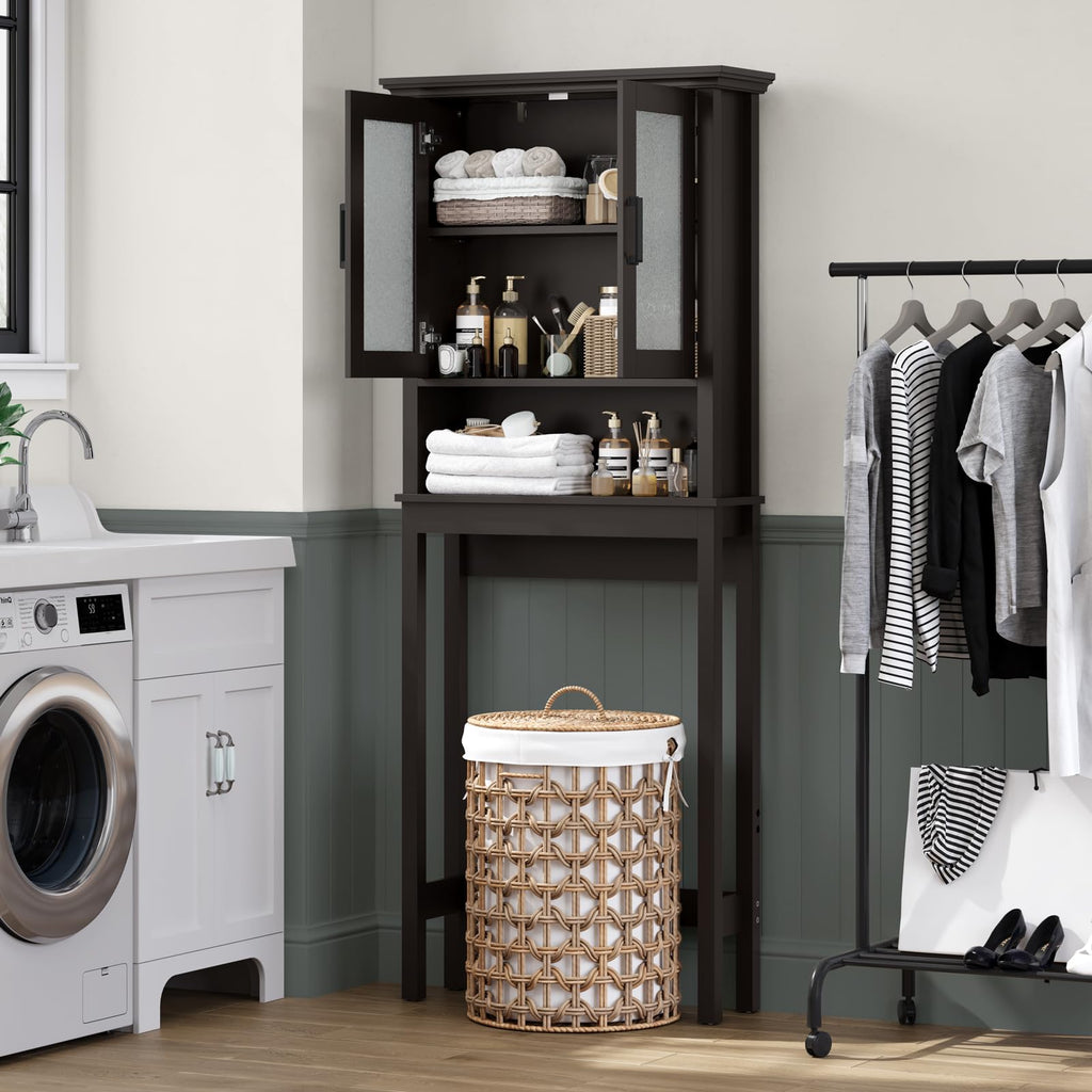 Over Toilet Storage Cabinet with Glass Doors and Adjustable Shelf J668