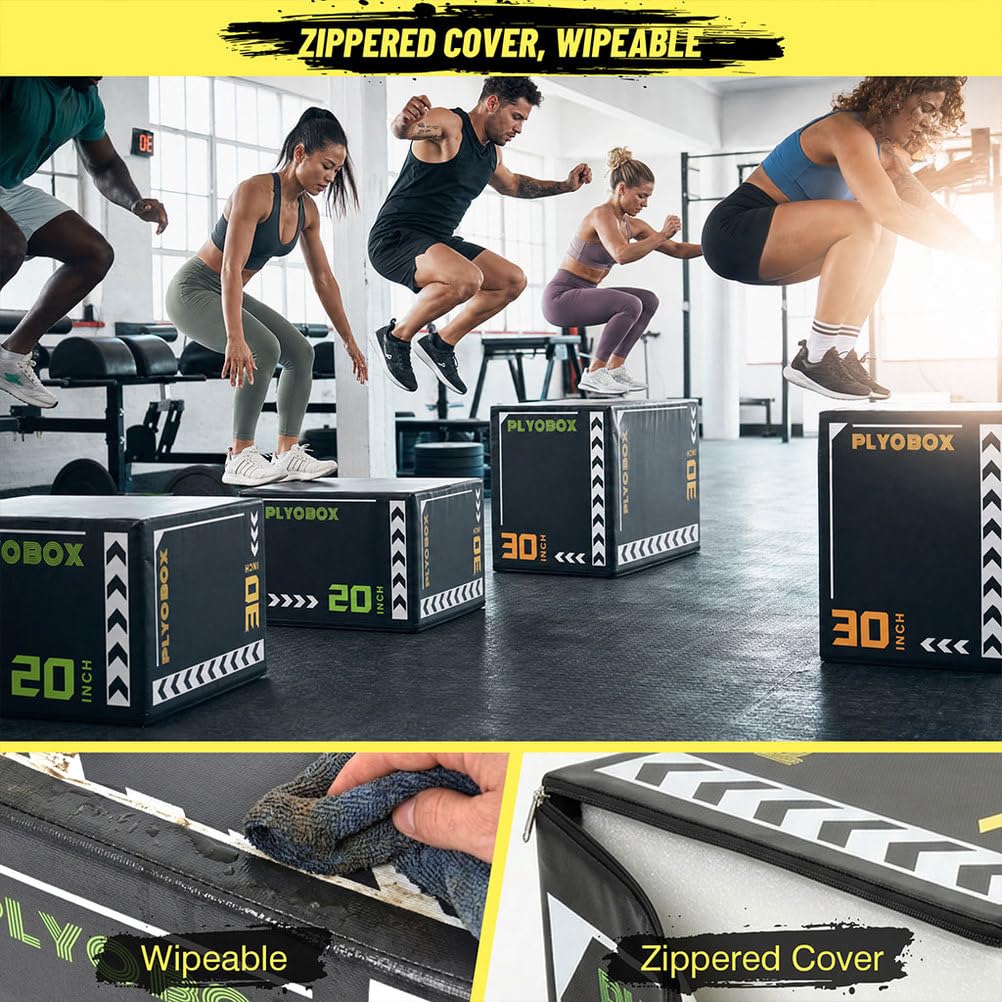 3-in-1 Foam Plyometric Jump Box, 20/24/30 Inch Plyo Box with Non-Slip PVC Cover G7080