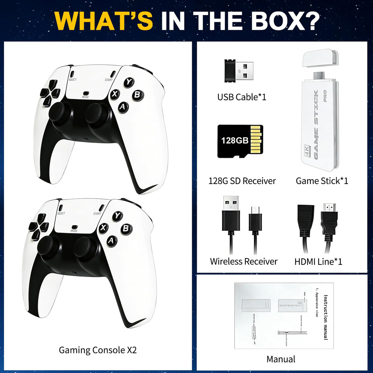 Retro Gaming Console Stick with Dual Wireless Controllers W8773