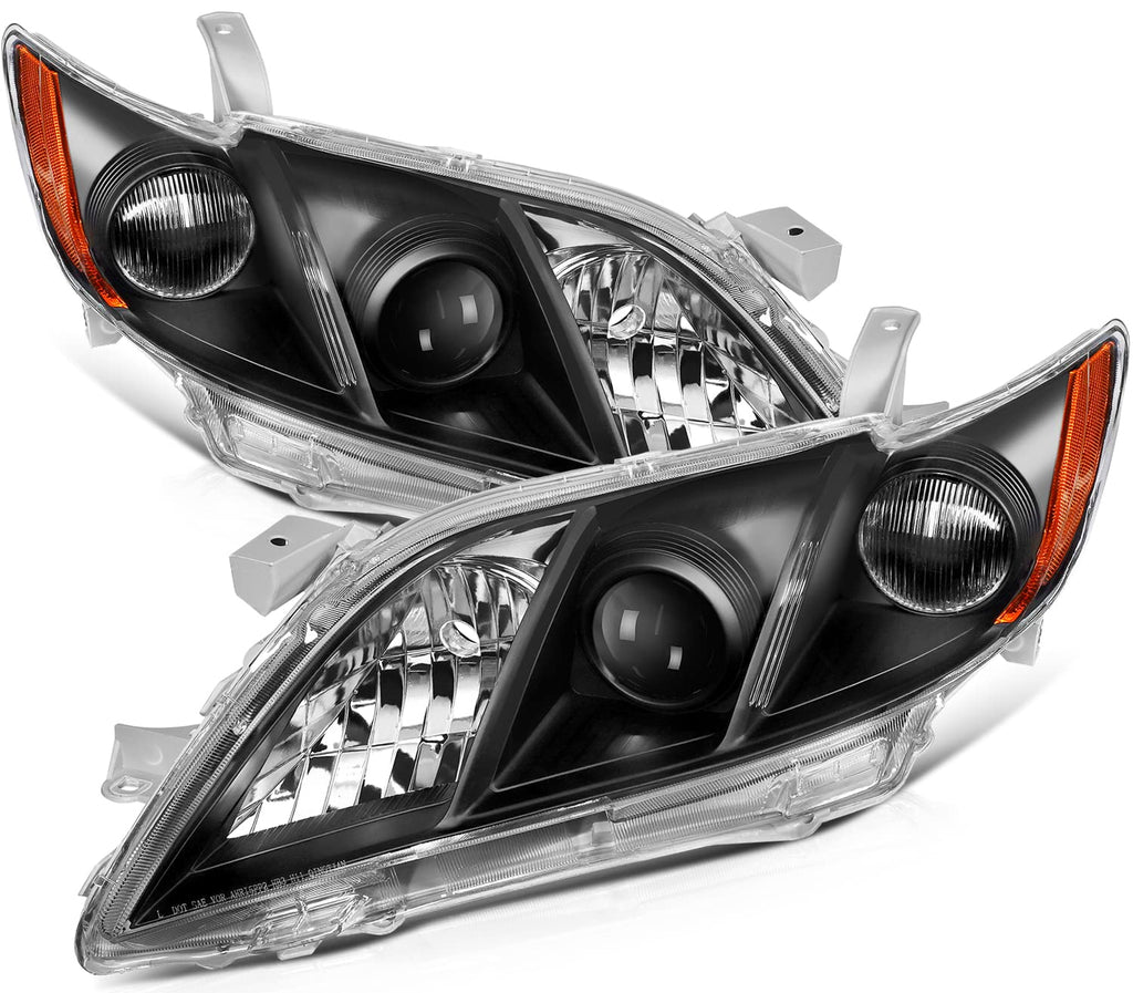 Black Housing Amber Reflector Clear Lens Headlights Assembly Pair J787