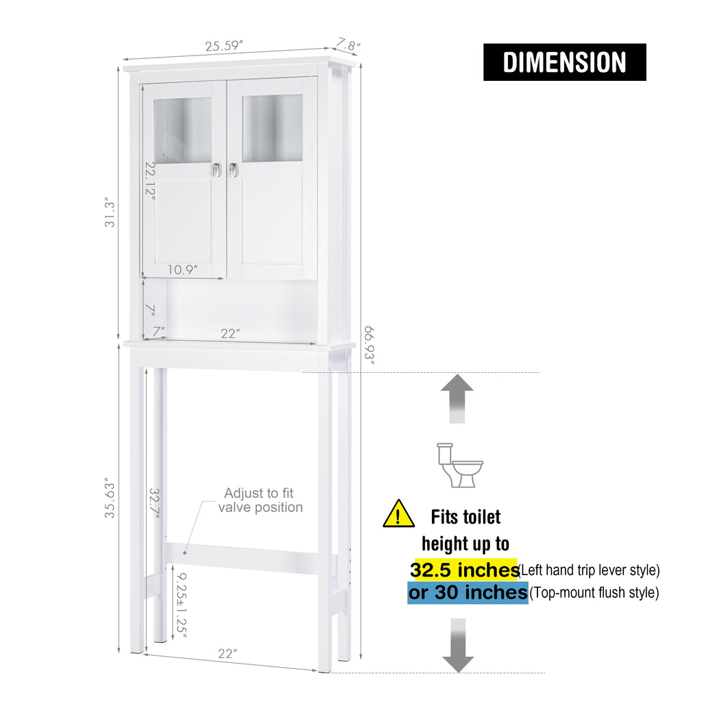 White Over the Toilet Storage Cabinet with Glass Doors W237924