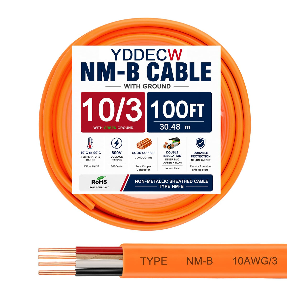 10 Gauge 3 Conductor NM-B Wire with Ground 100FT X583317