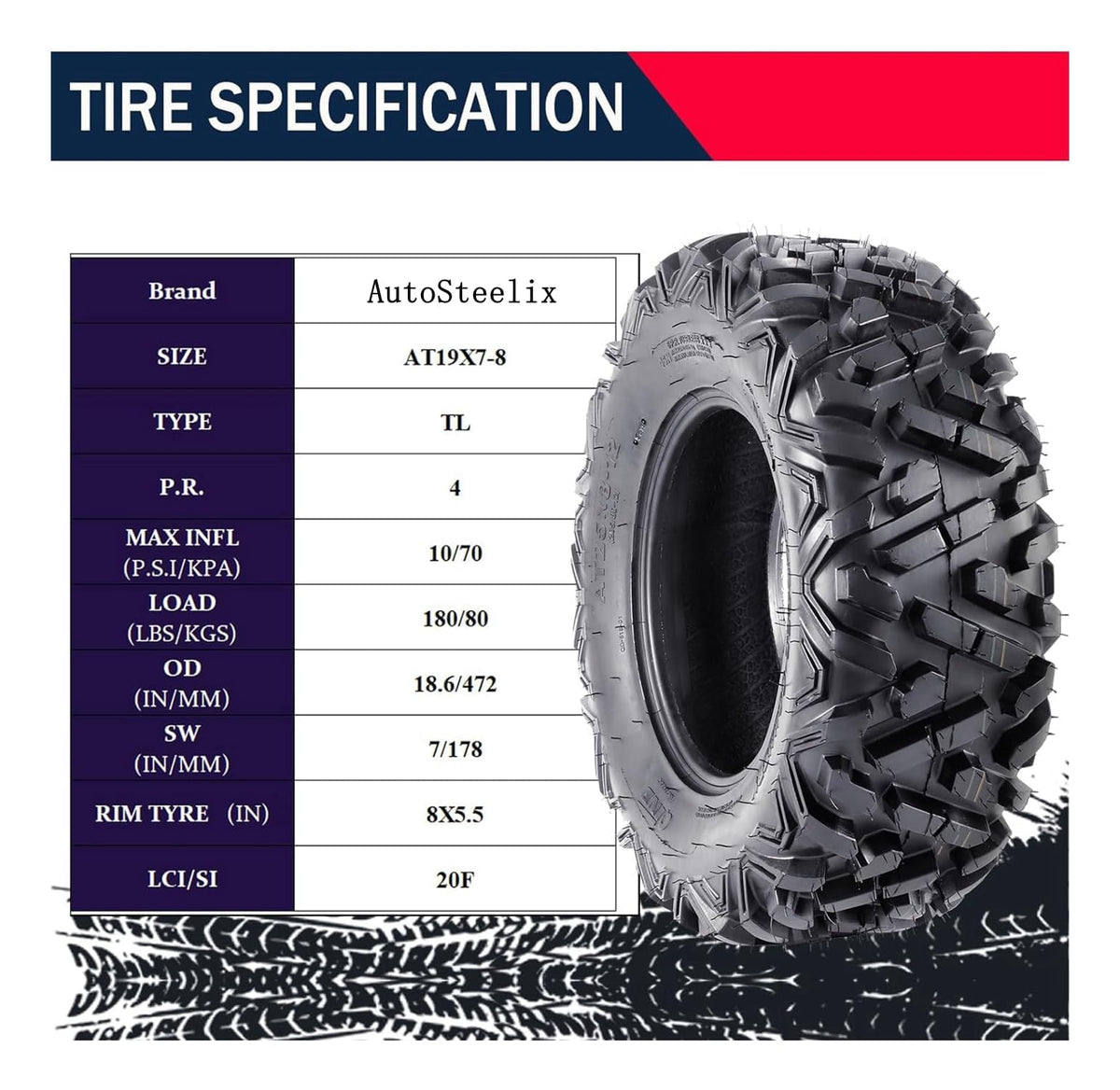 2 Pack 19x7-8 Tubeless All Terrain ATV Tires N11562