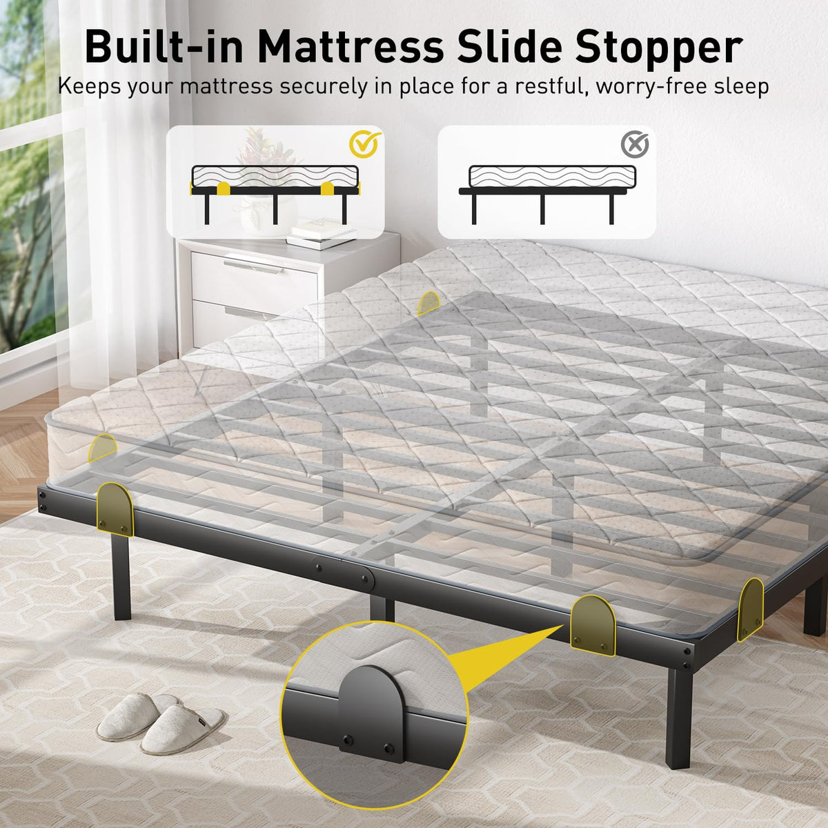 Queen Floating Bed Frame with LED Lights and Charging Station B829