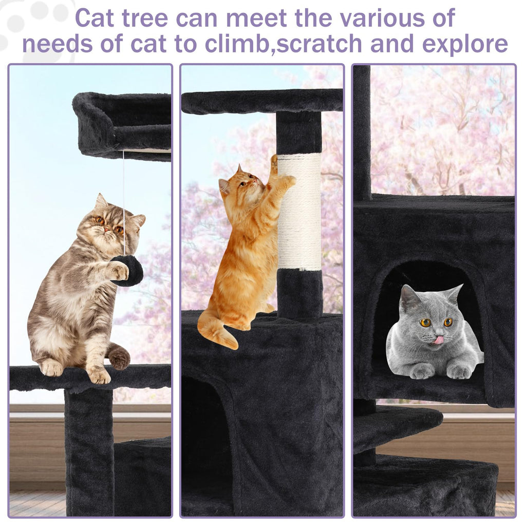 70 Inches Dark Gray Multi-Level Cat Tree with Litter Box Enclosure U810
