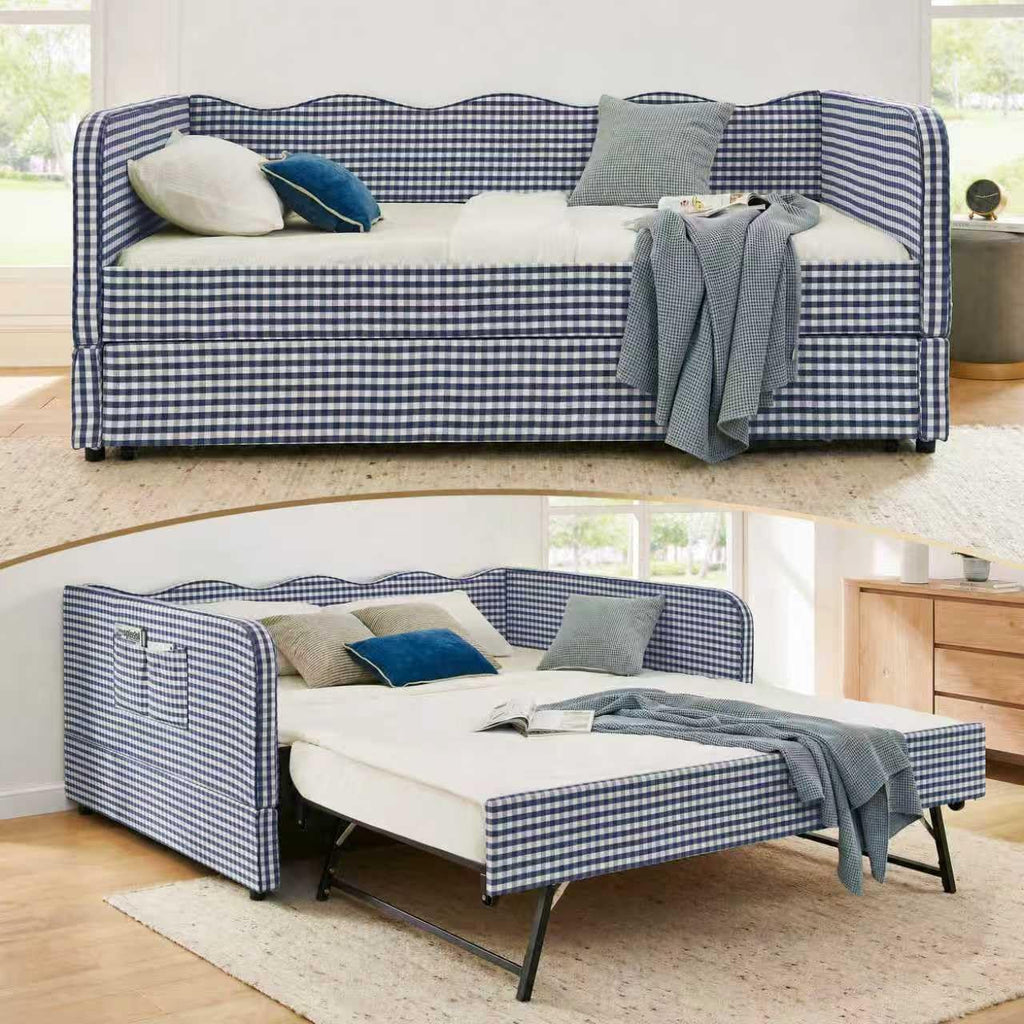Blue Gingham Twin Daybed with Pop Up Trundle J71518