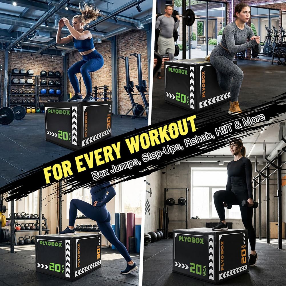 3-in-1 Foam Plyometric Jump Box, 20/24/30 Inch Plyo Box with Non-Slip PVC Cover G7080