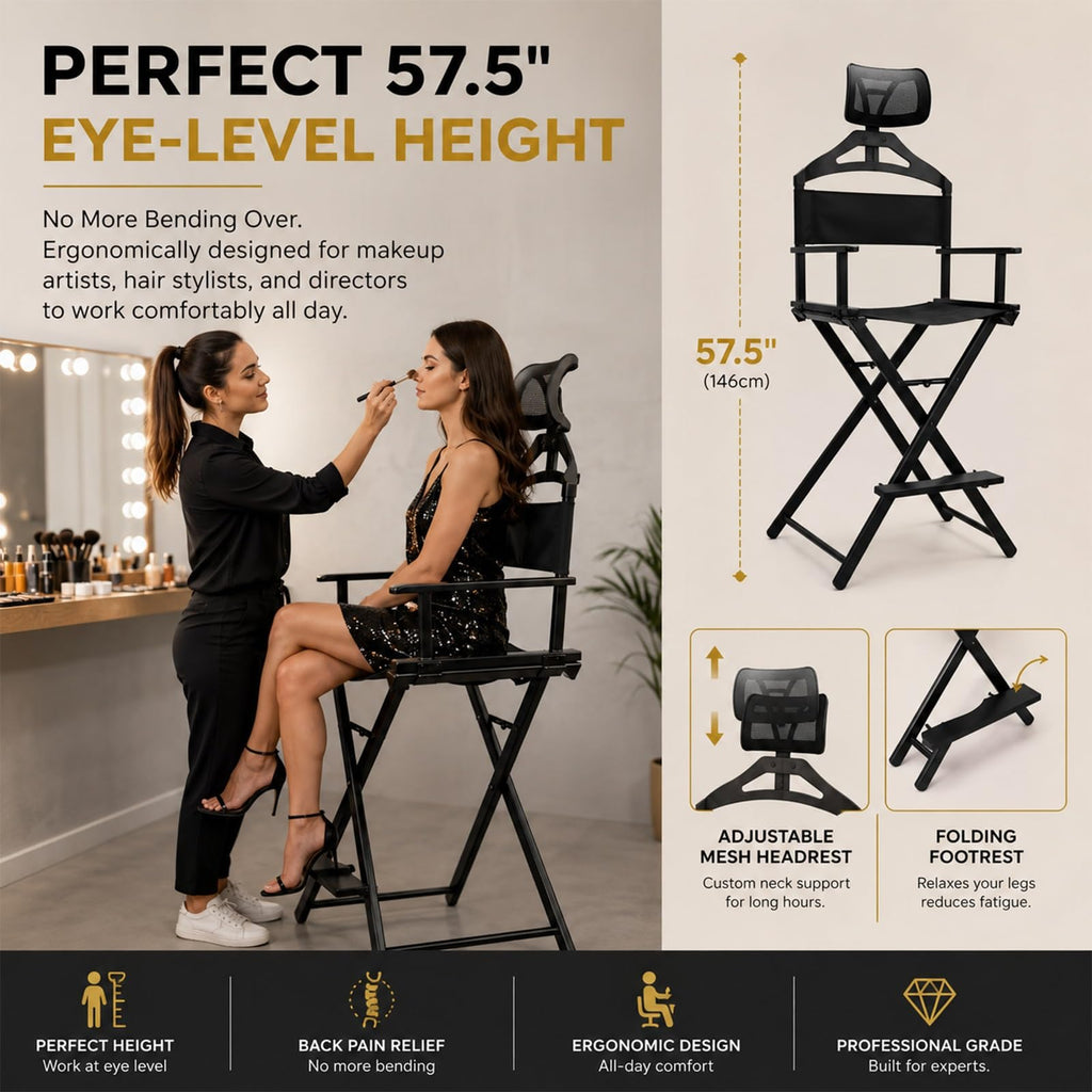 Extra Tall Foldable Directors Chair with Adjustable Mesh Headrest X31857