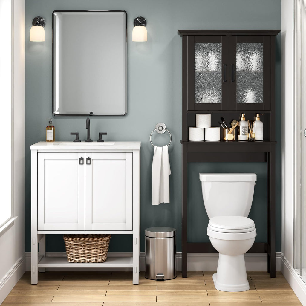 Over Toilet Storage Cabinet with Glass Doors and Adjustable Shelf J668