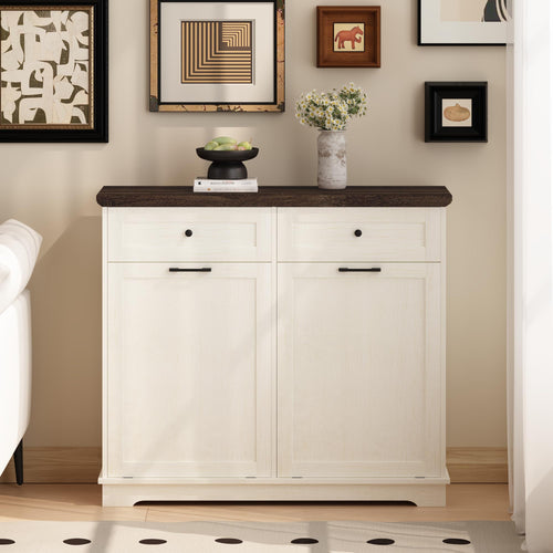 20 Gallon Double Tilt Out Wood Trash Can Cabinet with Drawer D4337
