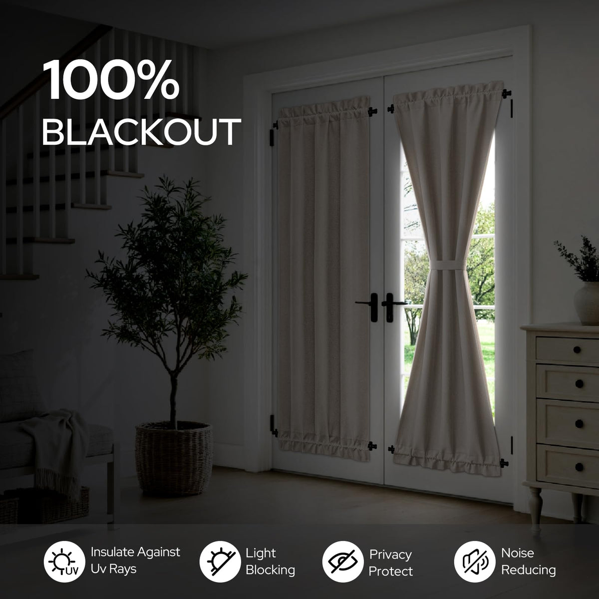 100% Blackout Linen Door Curtains 26x72 Inch B38023