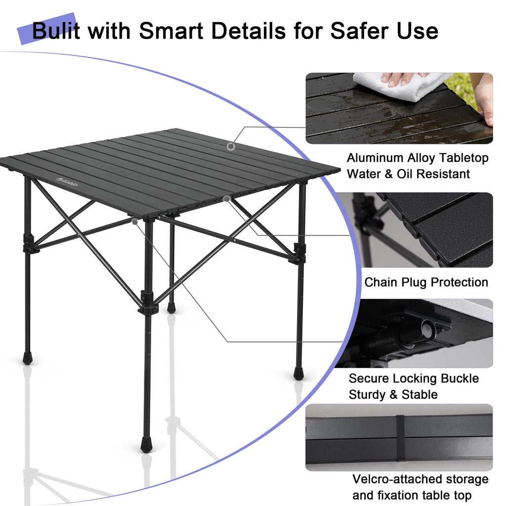 Square Folding Adjustable Height Camping Table, Black O21169