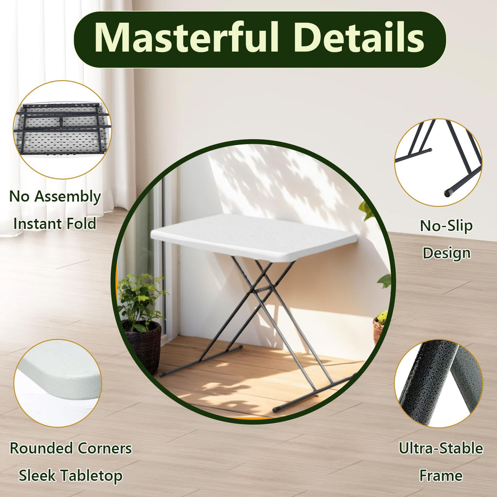 Folding Table 30 Inch Adjustable Height White Granite H96887